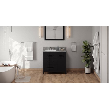 Jeffrey Alexander 36In. Blk Katara Vanity, Left Offset, Boulder Vanity Cultured Mrbl Vanity Top, Undrmnt Rctngl Bowl VKITKAT36BKBOR